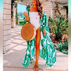 Flowy Beach Kimono Long Bikini Cover Up Dress Chiffon/Rayon Open Front Cardigan